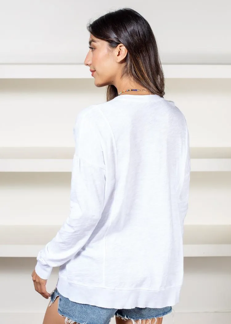 Bobi Princess Seam Long Sleeve V Neck Tee- White ***FINAL SALE***