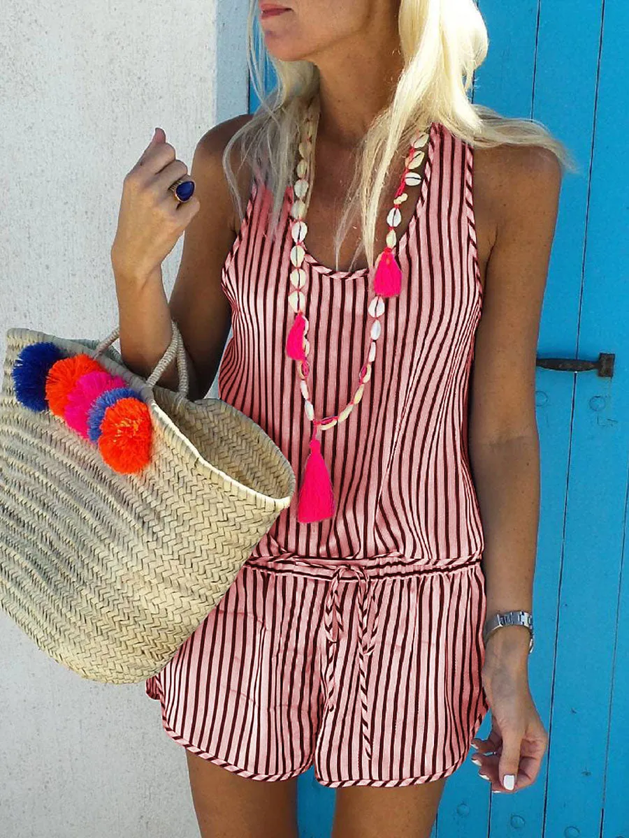 Bohemian Casual Loose Vest Tops Shorts Striped Suit