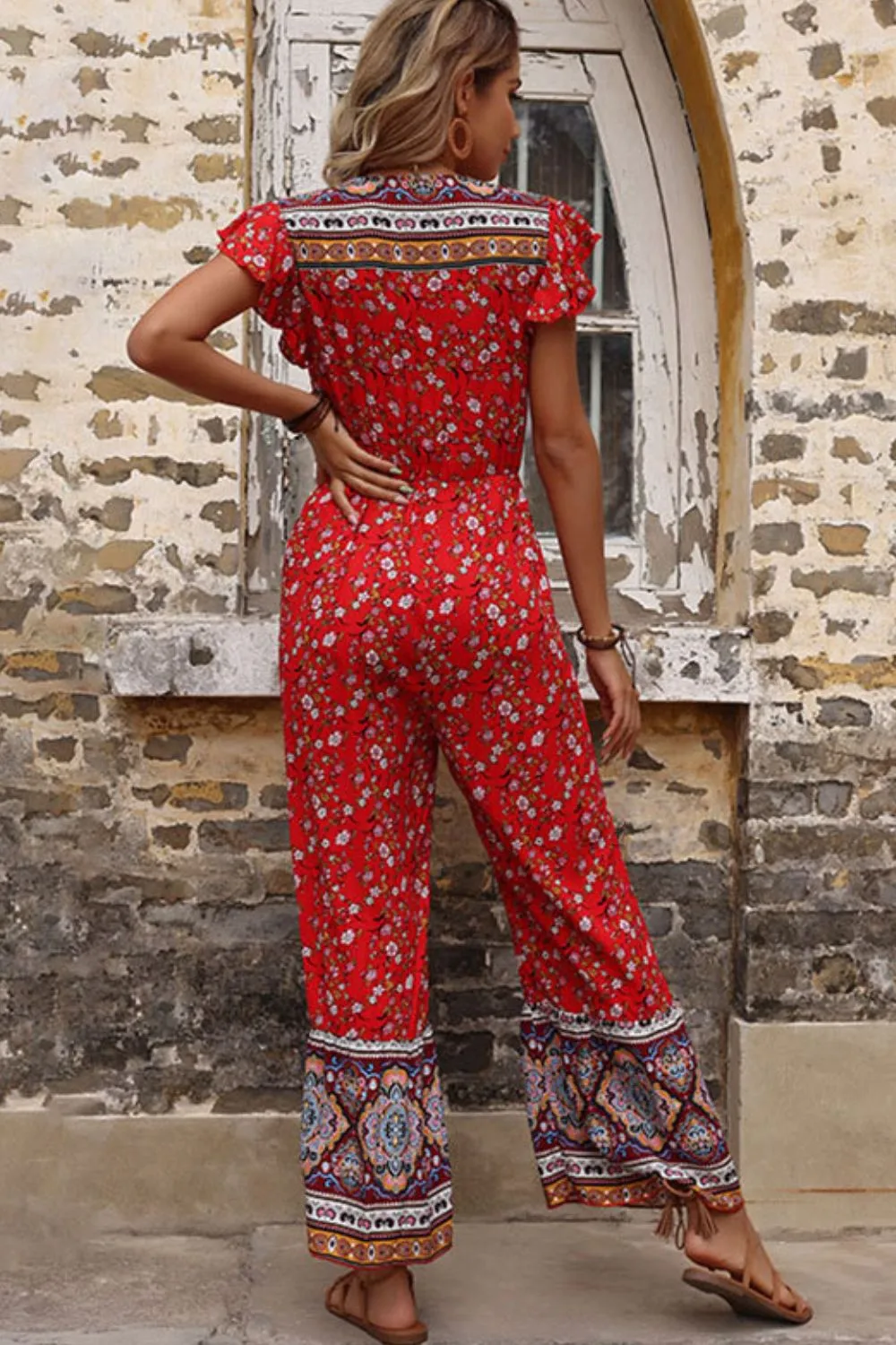 Bohemian Flutter Sleeve Tied Jumpsuit