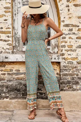 Bohemian Spaghetti Strap Low Back Jumpsuit