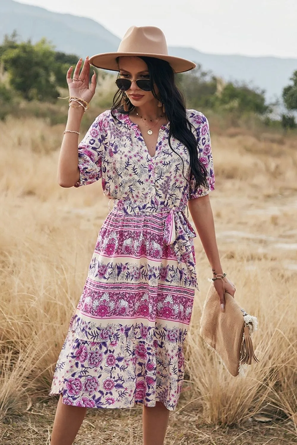 Bohemian V-Neck A-Line Dress