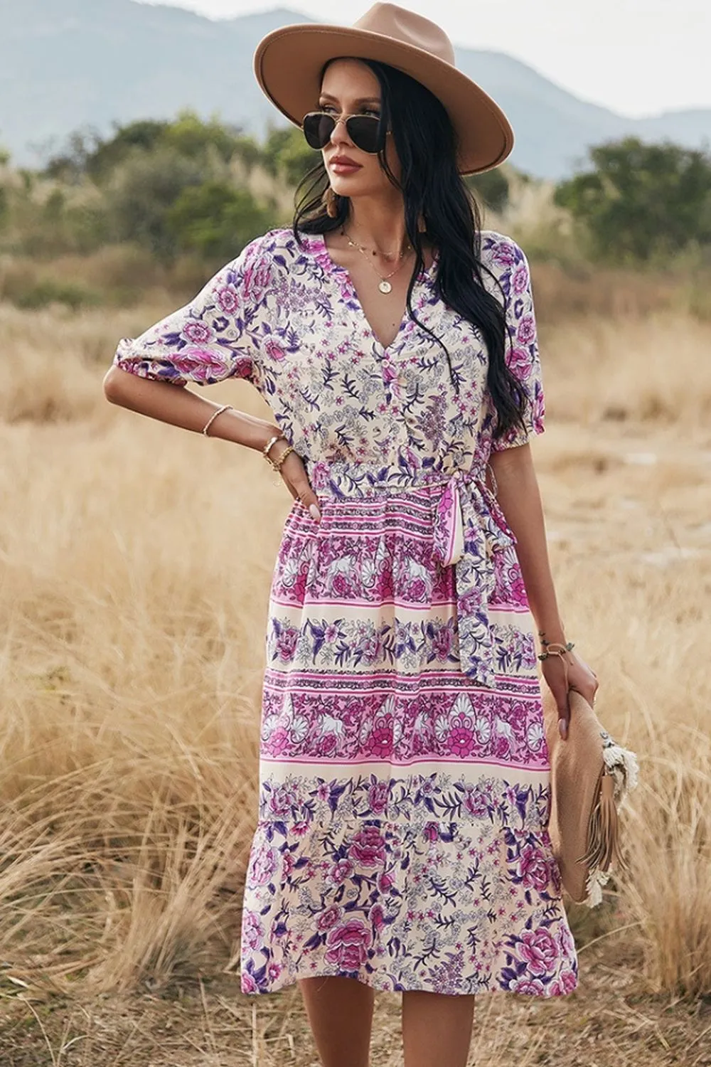 Bohemian V-Neck A-Line Dress