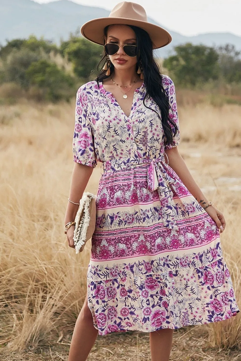 Bohemian V-Neck A-Line Dress