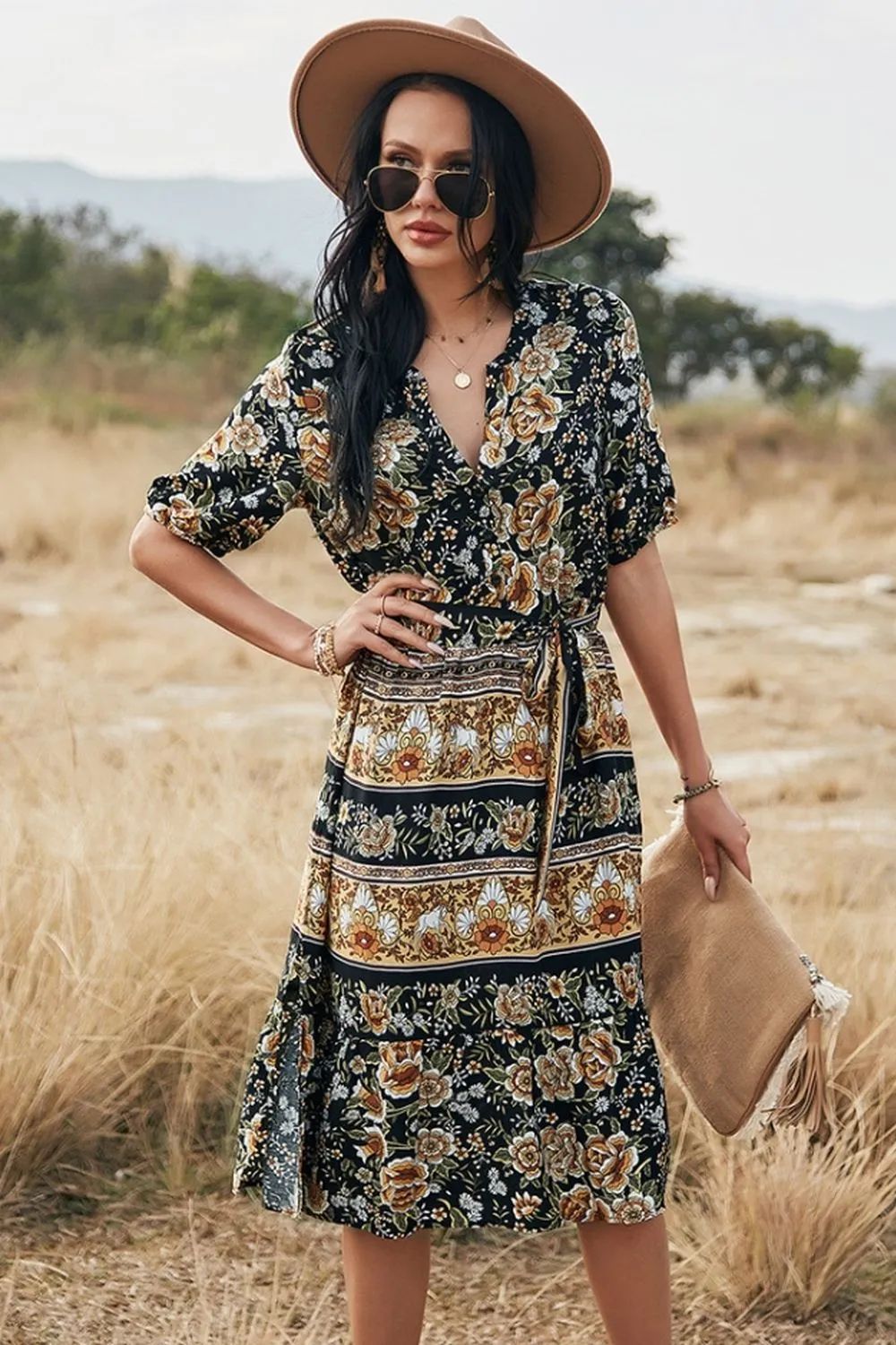 Bohemian V-Neck A-Line Dress