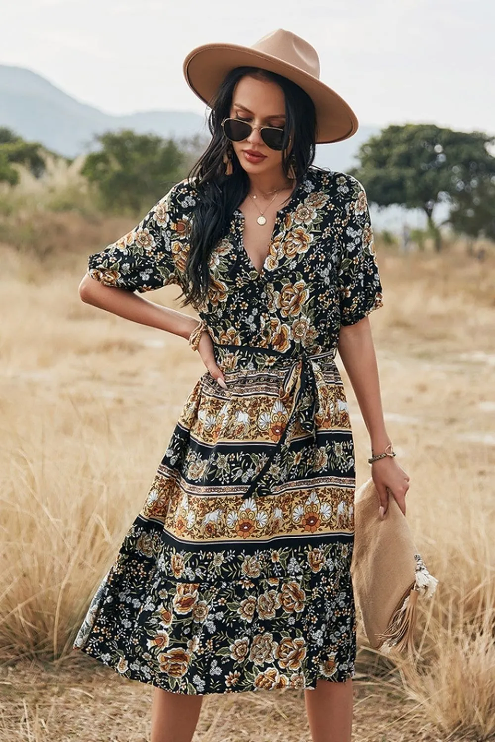 Bohemian V-Neck A-Line Dress