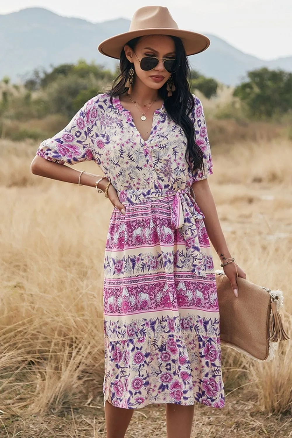 Bohemian V-Neck A-Line Dress