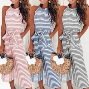 Boho Striped Sleeveless Rompers