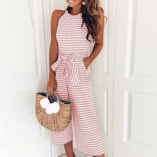 Boho Striped Sleeveless Rompers