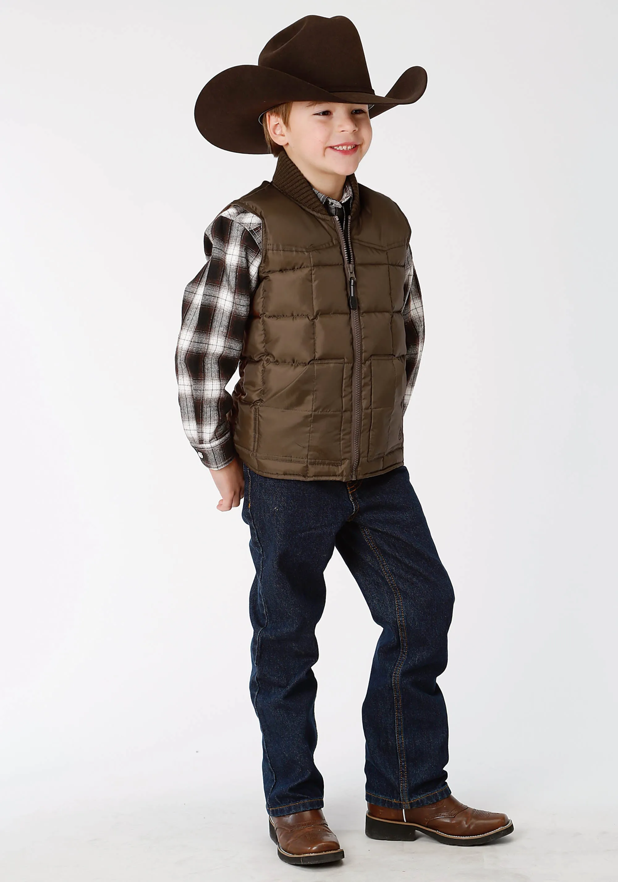 BOYS BROWN POLY-FILLED VEST