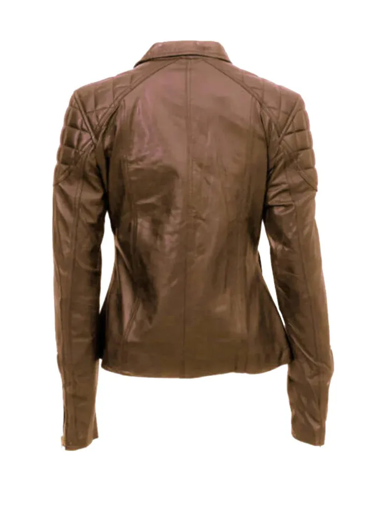 Brown Quilted Biker Leather Jacket