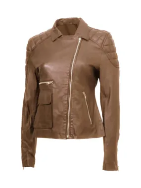 Brown Quilted Biker Leather Jacket