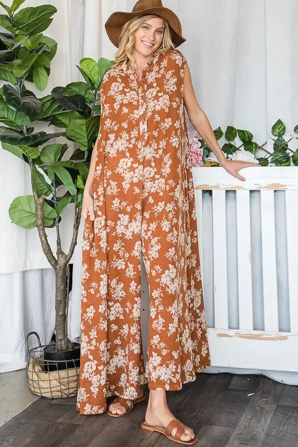 Bucketlist Wide Leg Floral Print Jumpsuit