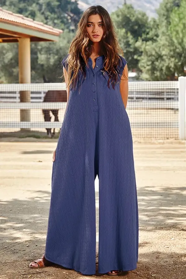 Bucketlist Wide Leg Textured Solid Jumpsuit