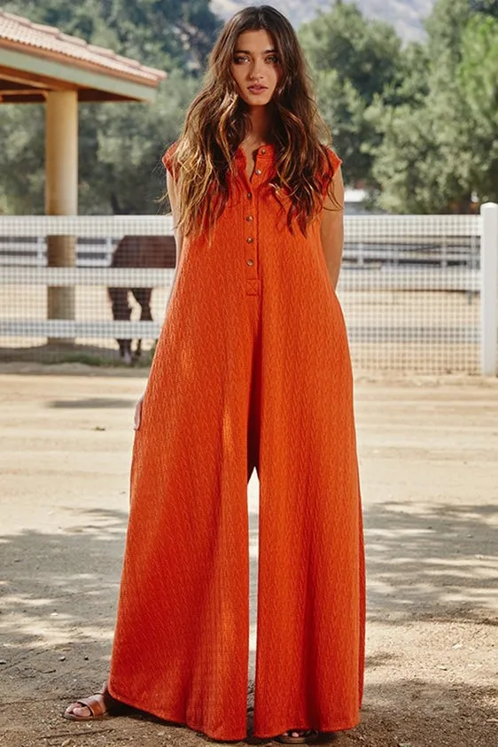 Bucketlist Wide Leg Textured Solid Jumpsuit