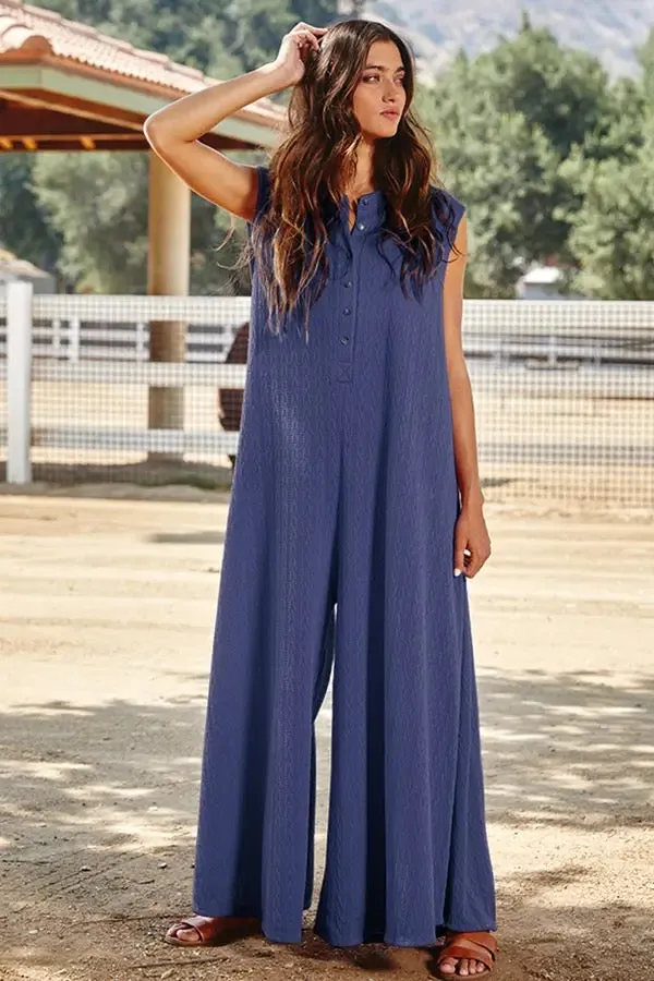 Bucketlist Wide Leg Textured Solid Jumpsuit