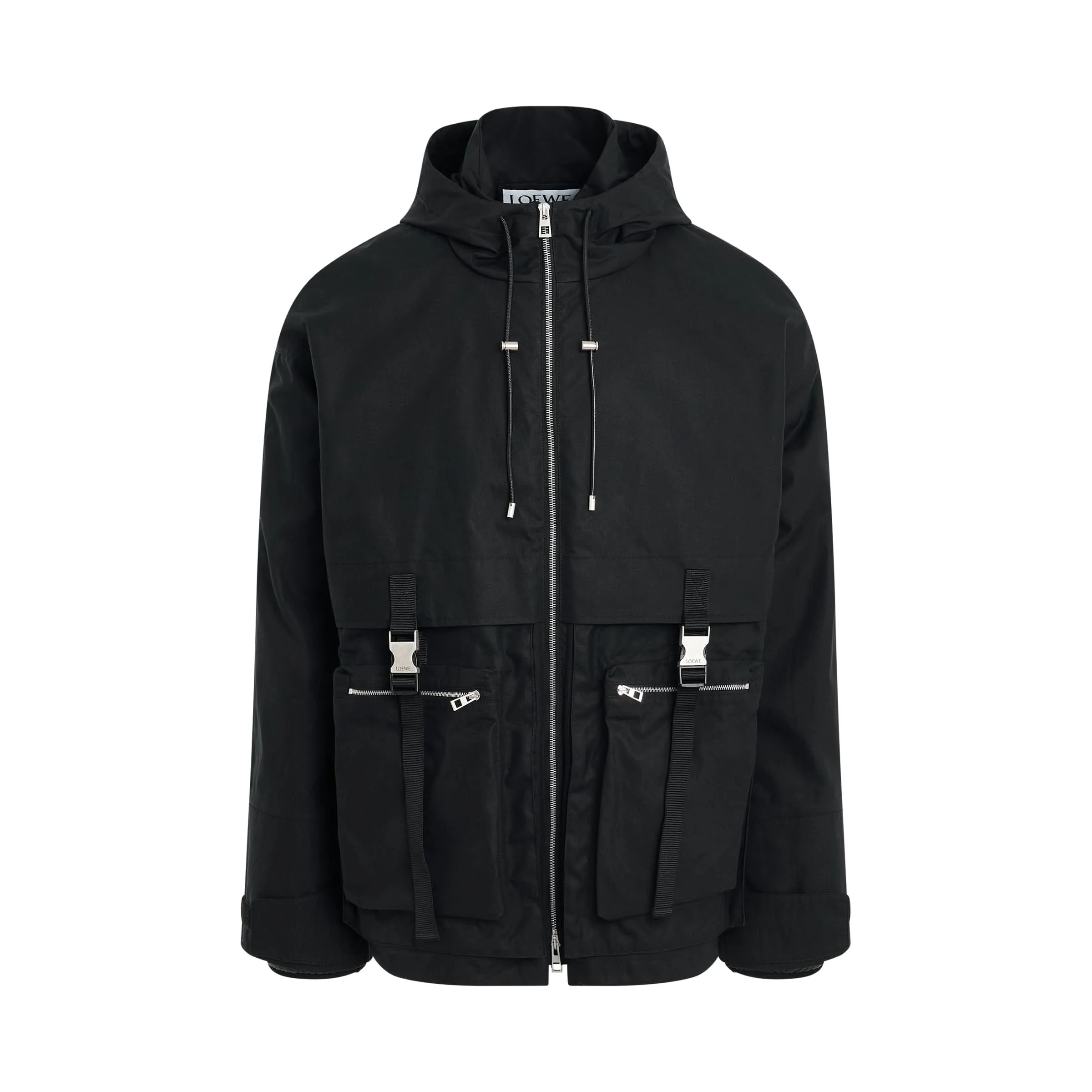 Buckle Double Pocket Parka in Black