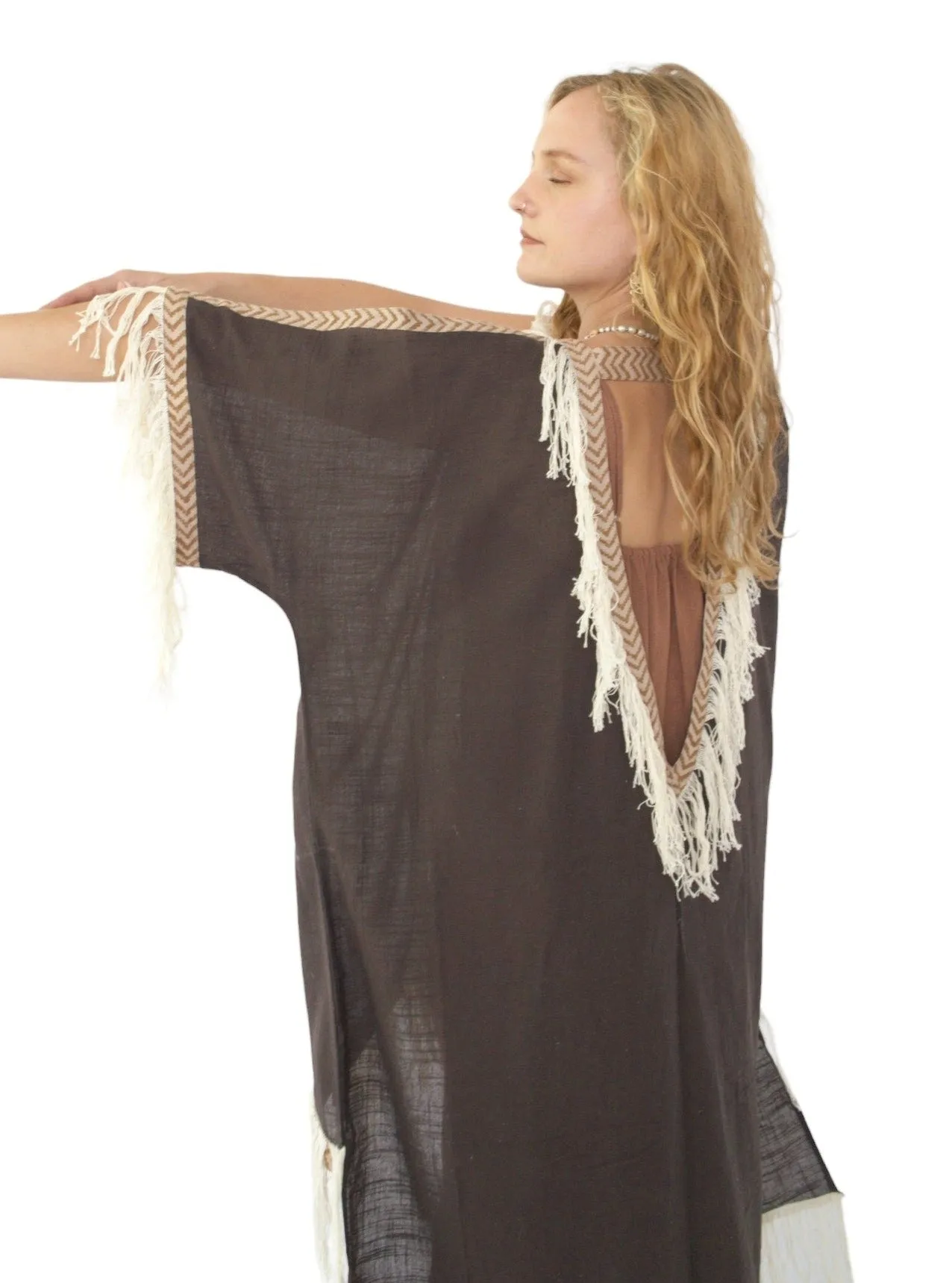 Cacao Organic Cotton Shrug with Fringe