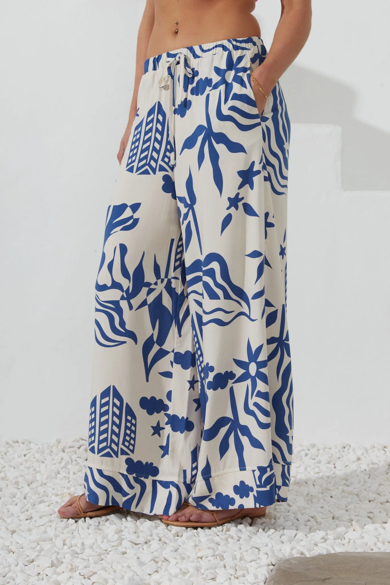 Cali Blue Abstract Wide Leg Pants