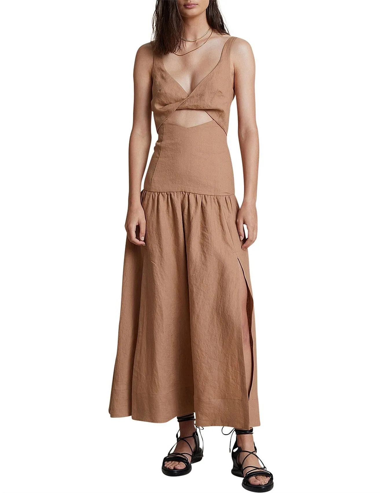 Camel Almos Midi Dress