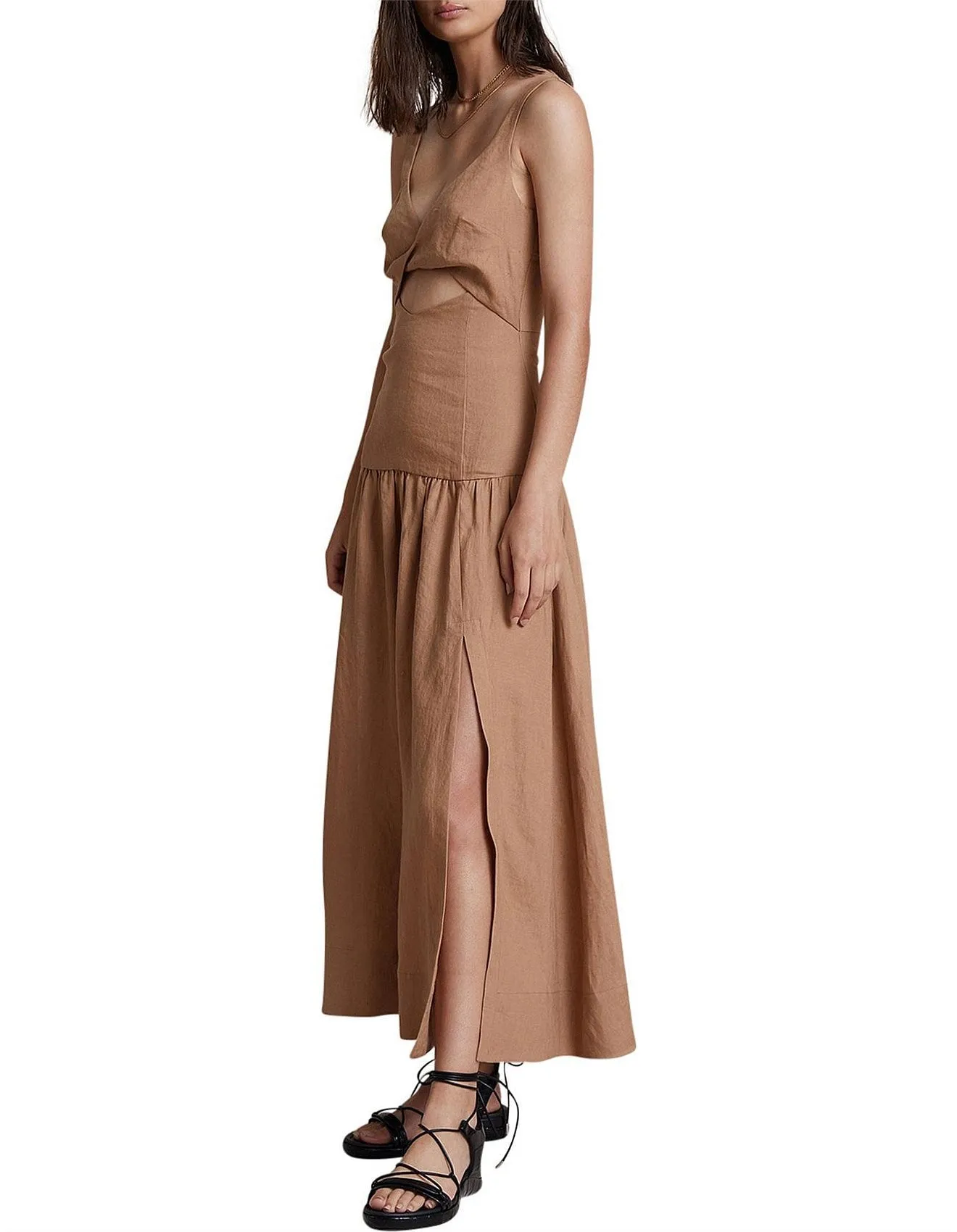 Camel Almos Midi Dress