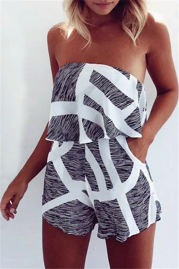 Casual Marbling Off Shoulder Jumpsuit