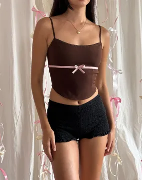 Ceisya Corset Top in Bitter Chocolate with Pink Bow