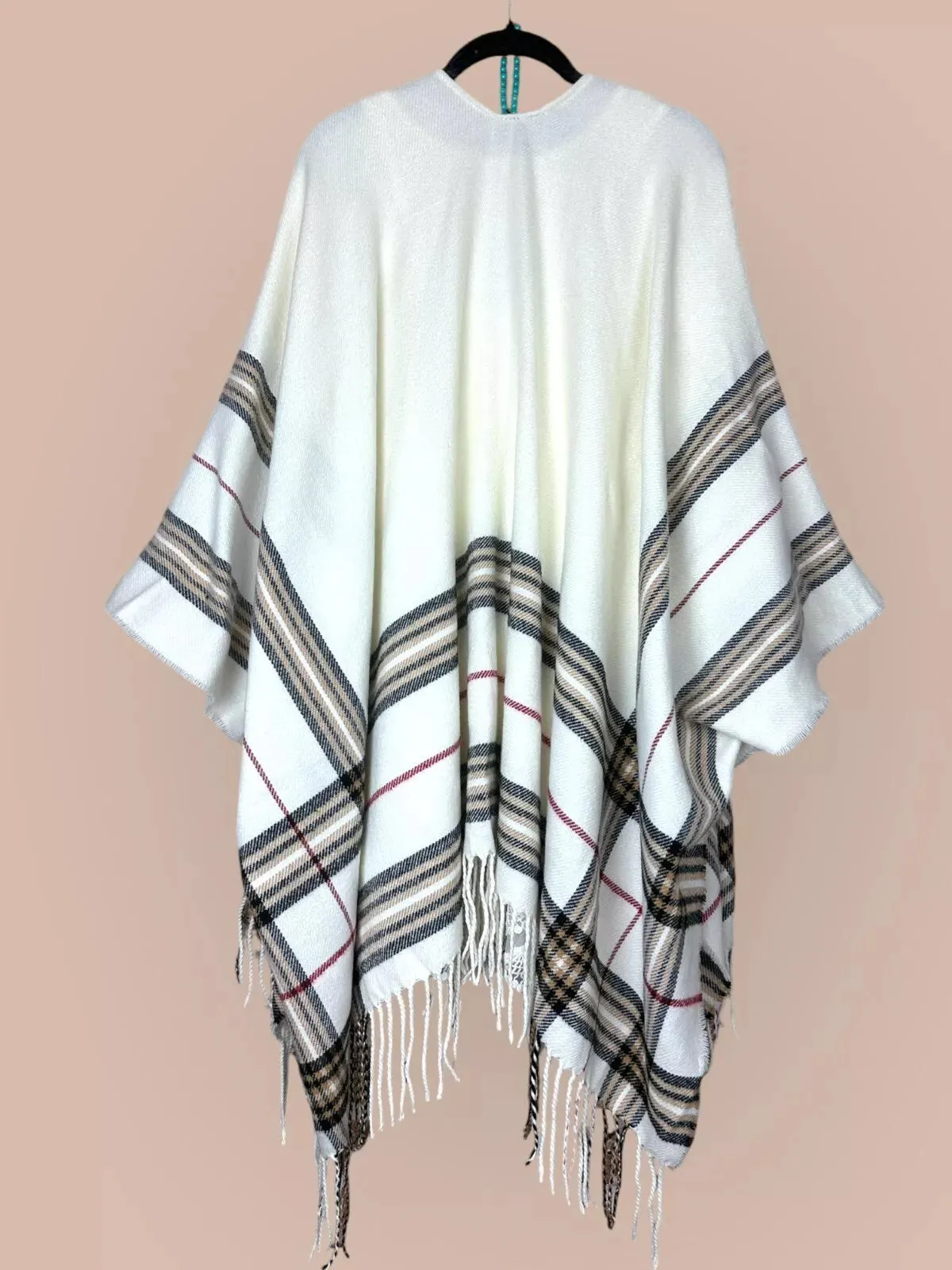 C'est la vie  fringe Ivory Poncho