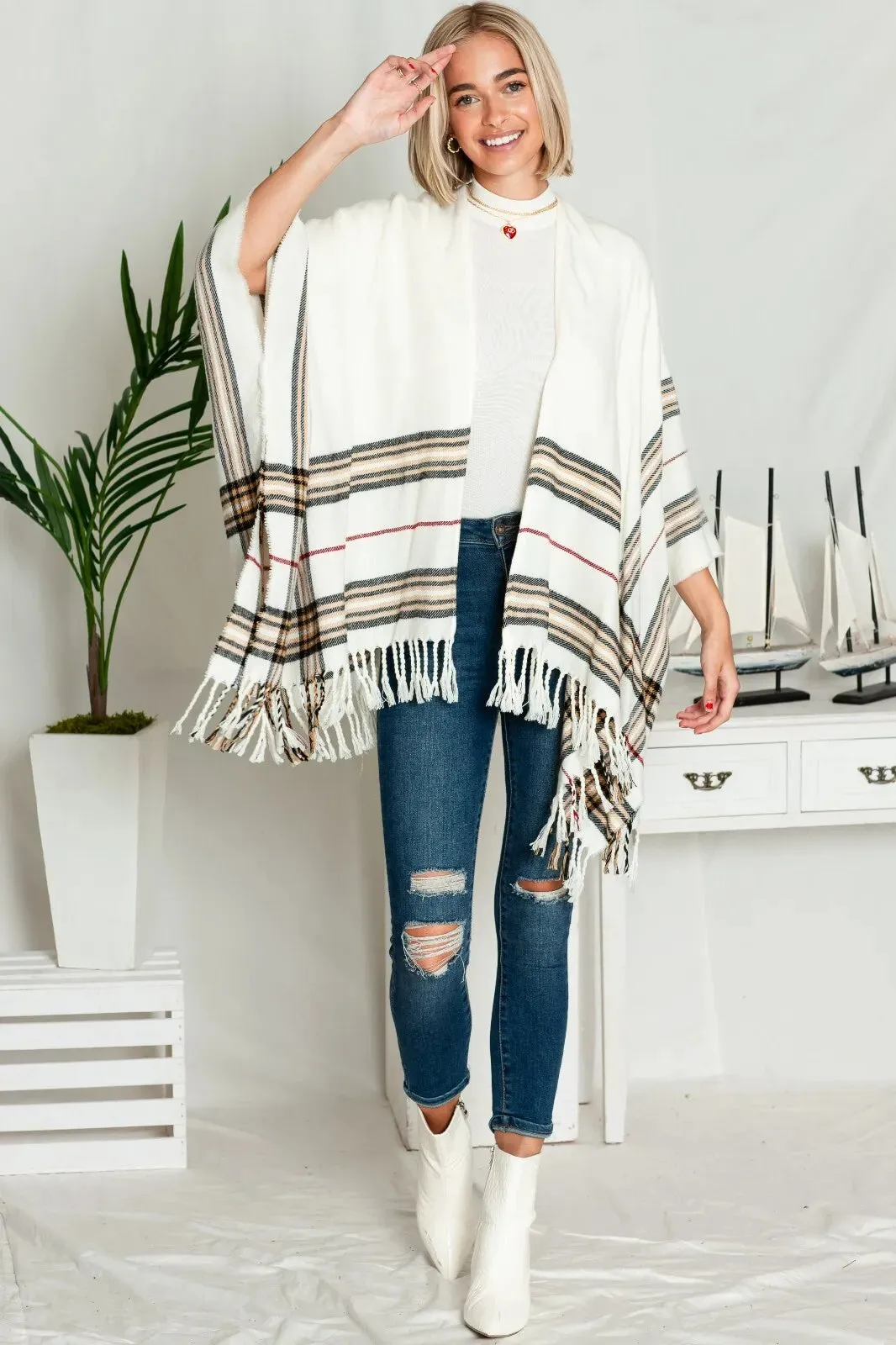 C'est la vie  fringe Ivory Poncho