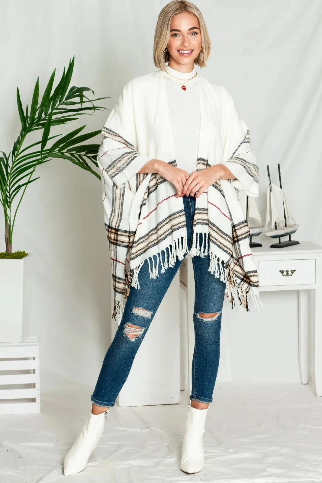 C'est la vie  fringe Ivory Poncho