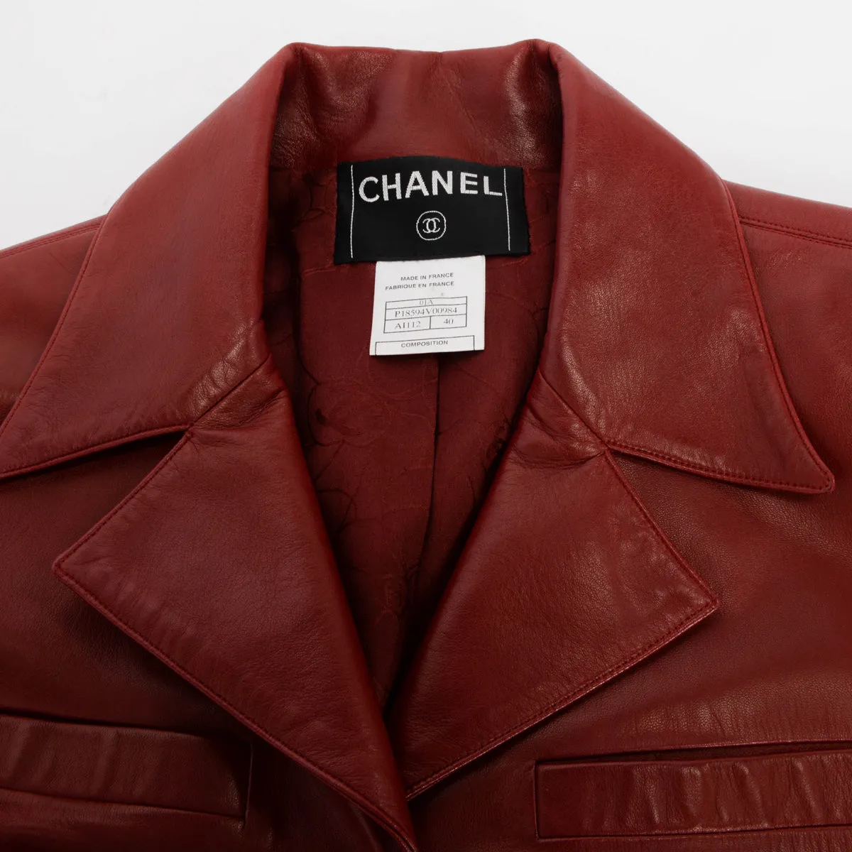 Chanel Red Lambskin CC Button Coat FR 40