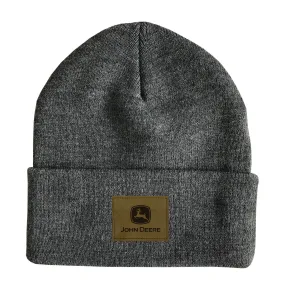 Charcoal Lined Beanie with Leather Logo