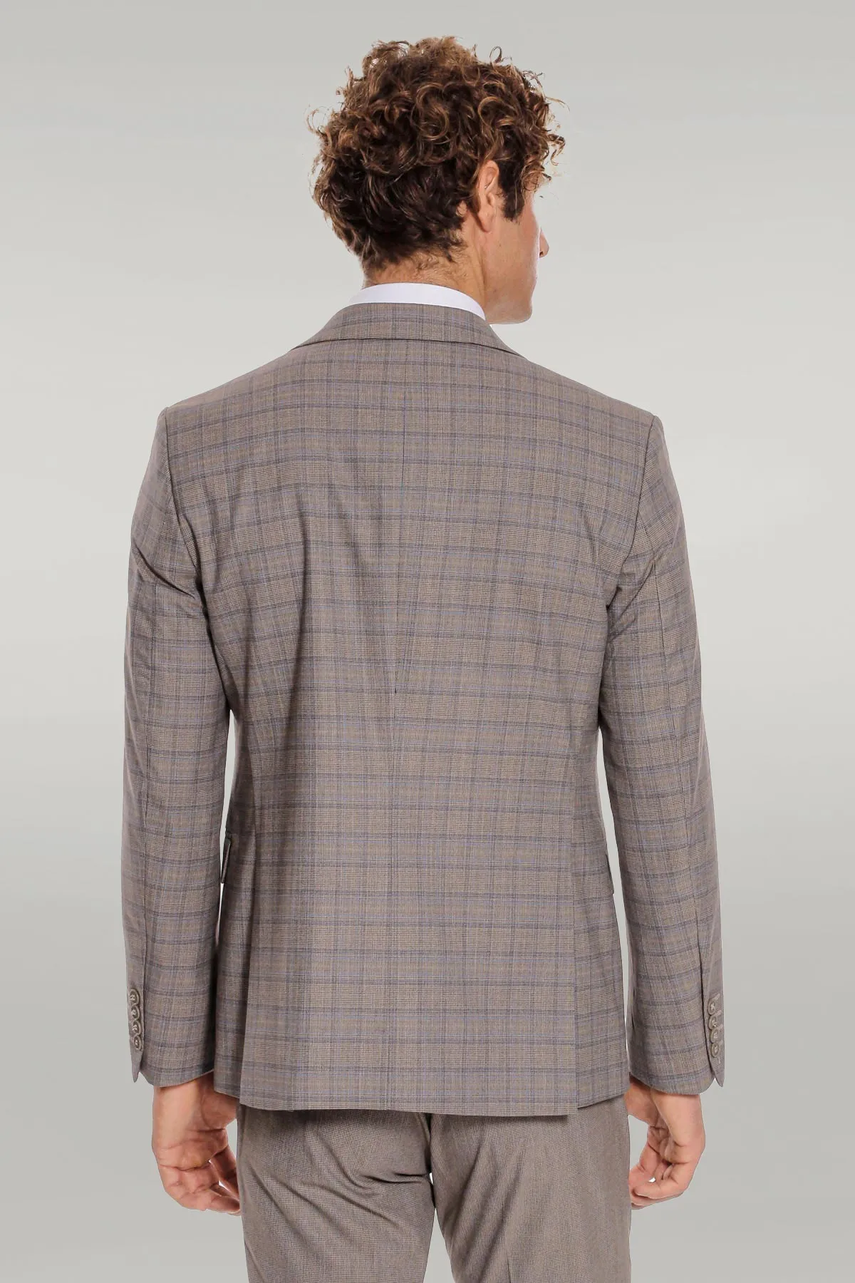 Checked Slim Fit Light Brown Men Suit - Wessi