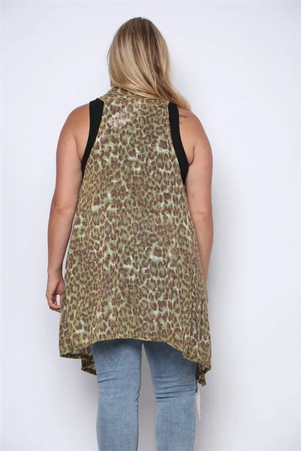 Cheetah Animal Print Plus Size Cardigan Vest