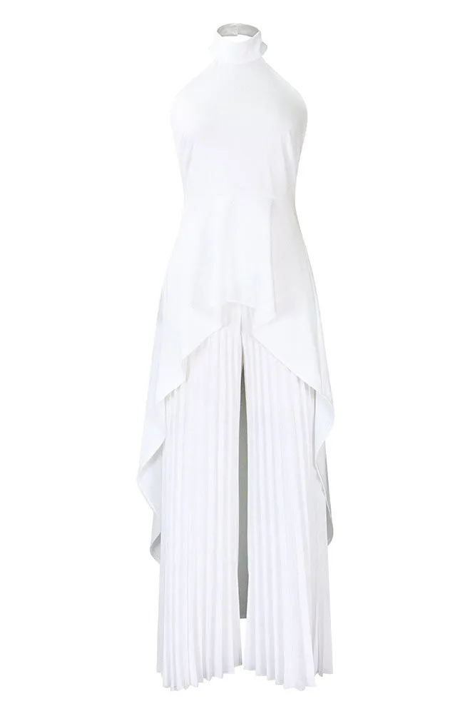 Chic White Sleeveless Halter Jumpsuit