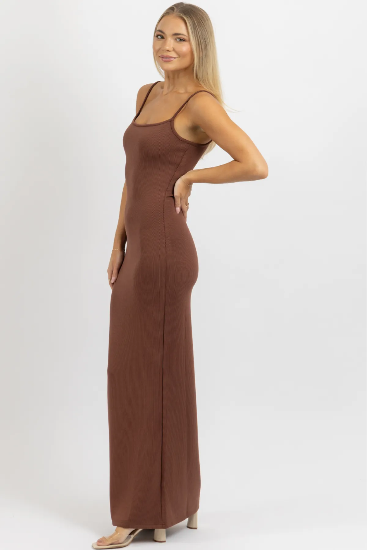 CHOCO RIBBED STAPLE MAXI DRESS