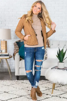 Cool Breeze Cozy Quilted Jacket In Mocha