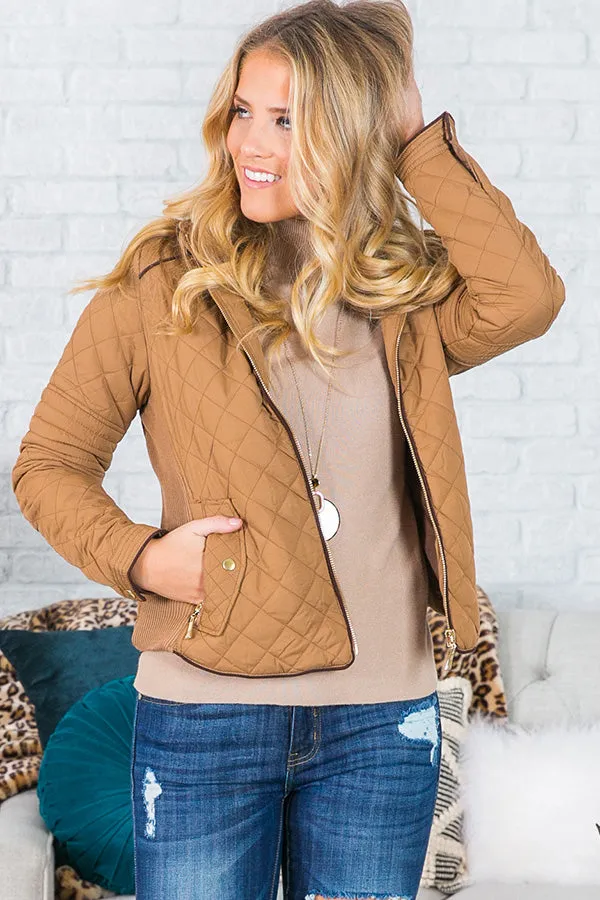 Cool Breeze Cozy Quilted Jacket In Mocha