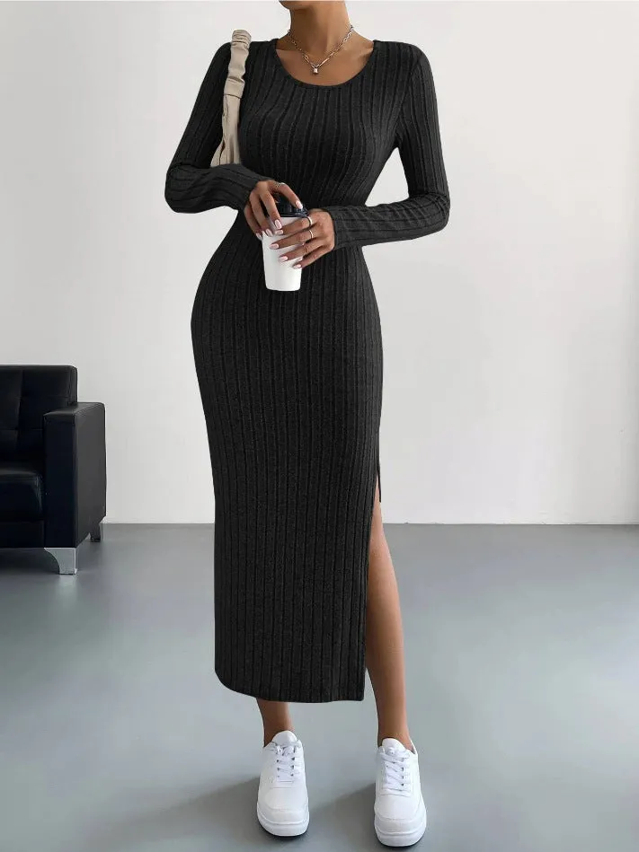 CozyKnit slim fit slit knit maxi dress