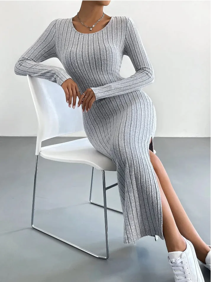 CozyKnit slim fit slit knit maxi dress