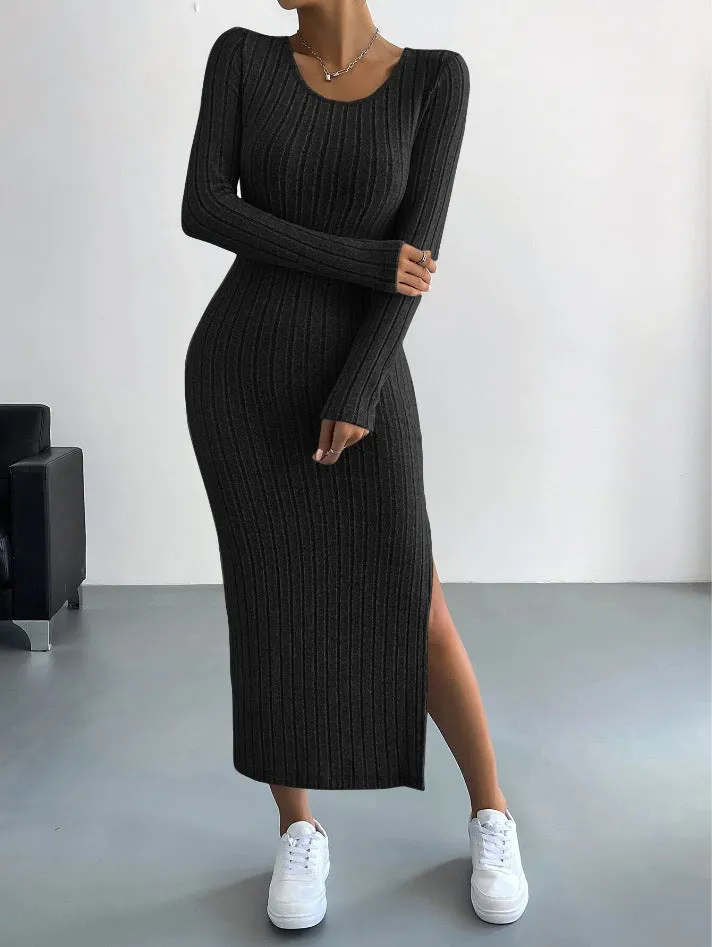 CozyKnit slim fit slit knit maxi dress