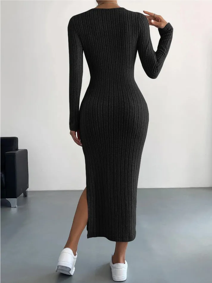 CozyKnit slim fit slit knit maxi dress