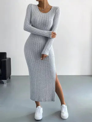 CozyKnit slim fit slit knit maxi dress