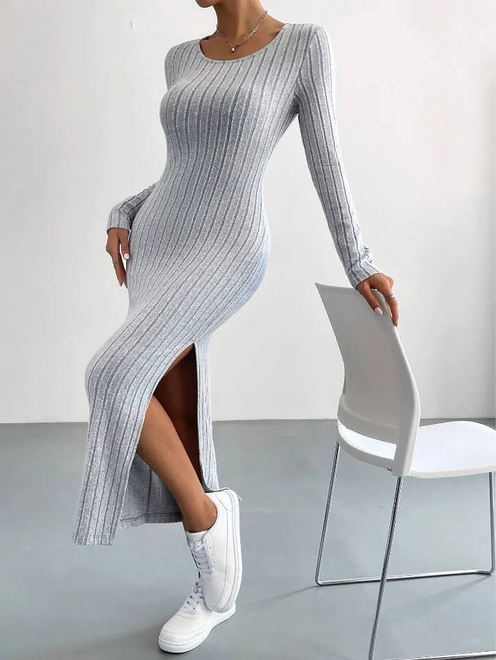 CozyKnit slim fit slit knit maxi dress