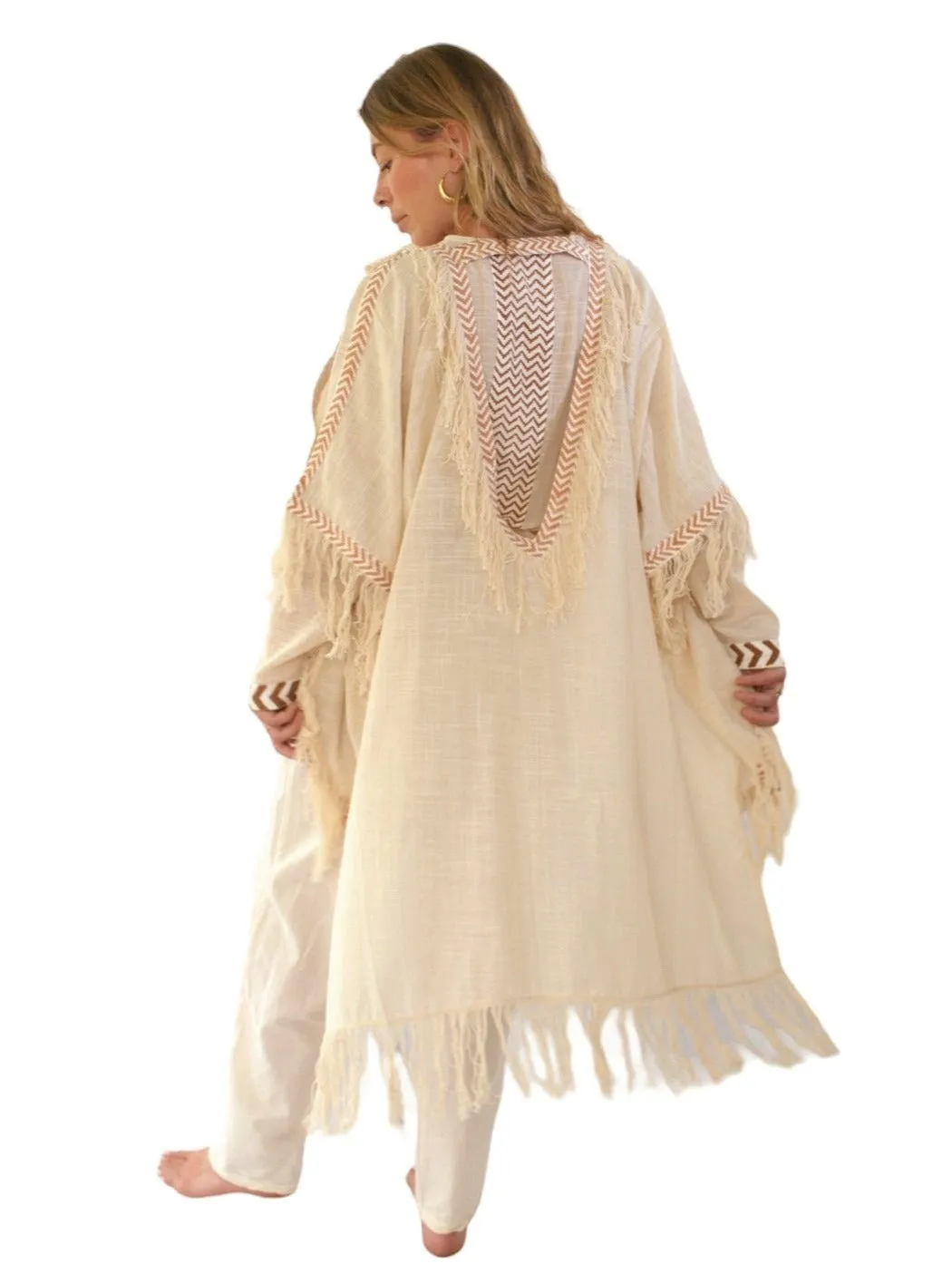 Cream Organic Cotton Shrug with Fringe