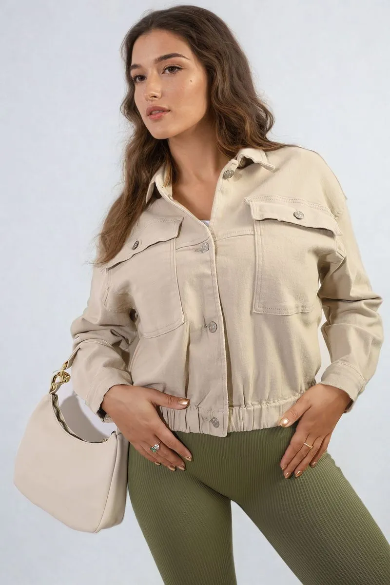 Cropped Button Jacket with Front Pockets