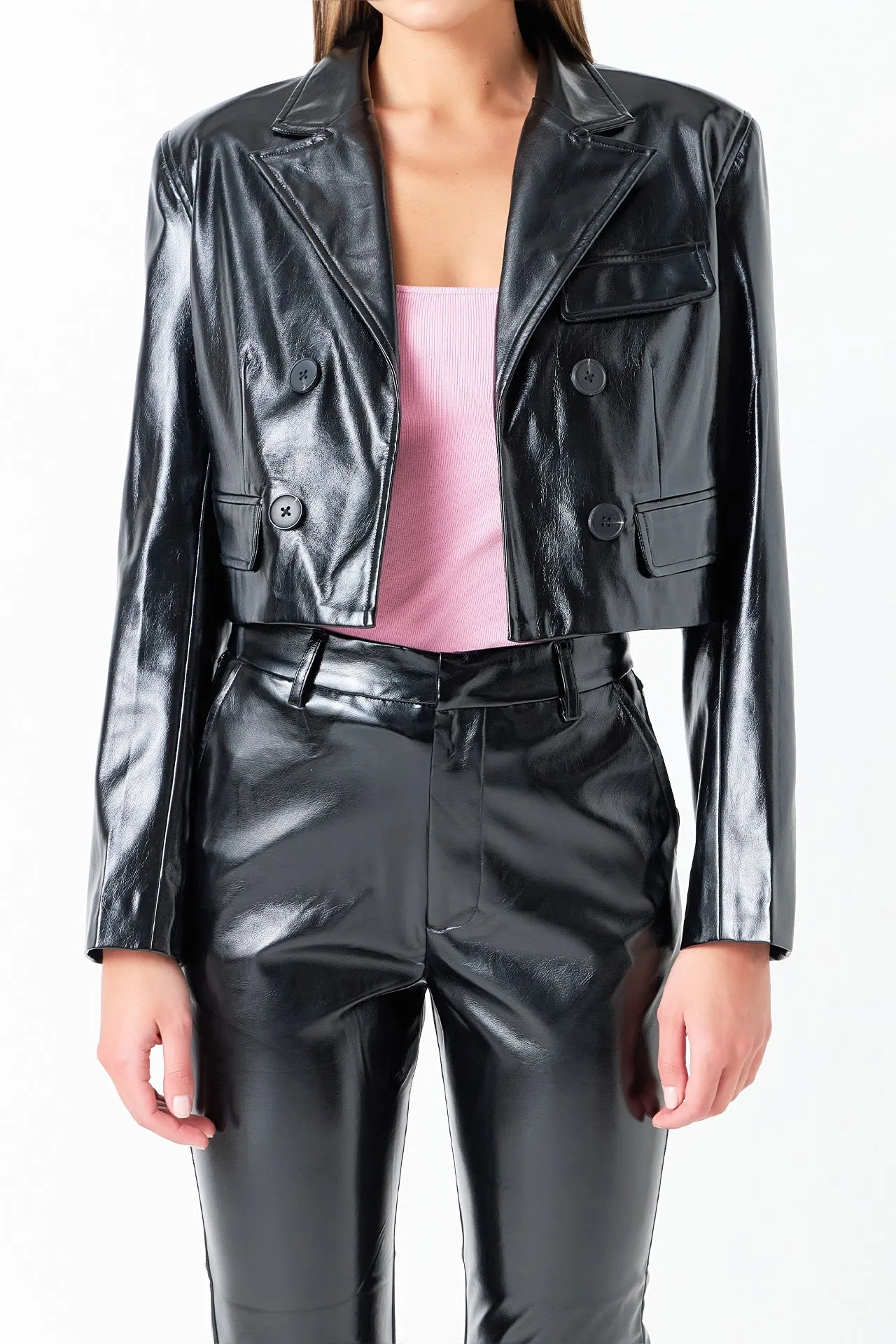 Cropped Faux Leather Jacket