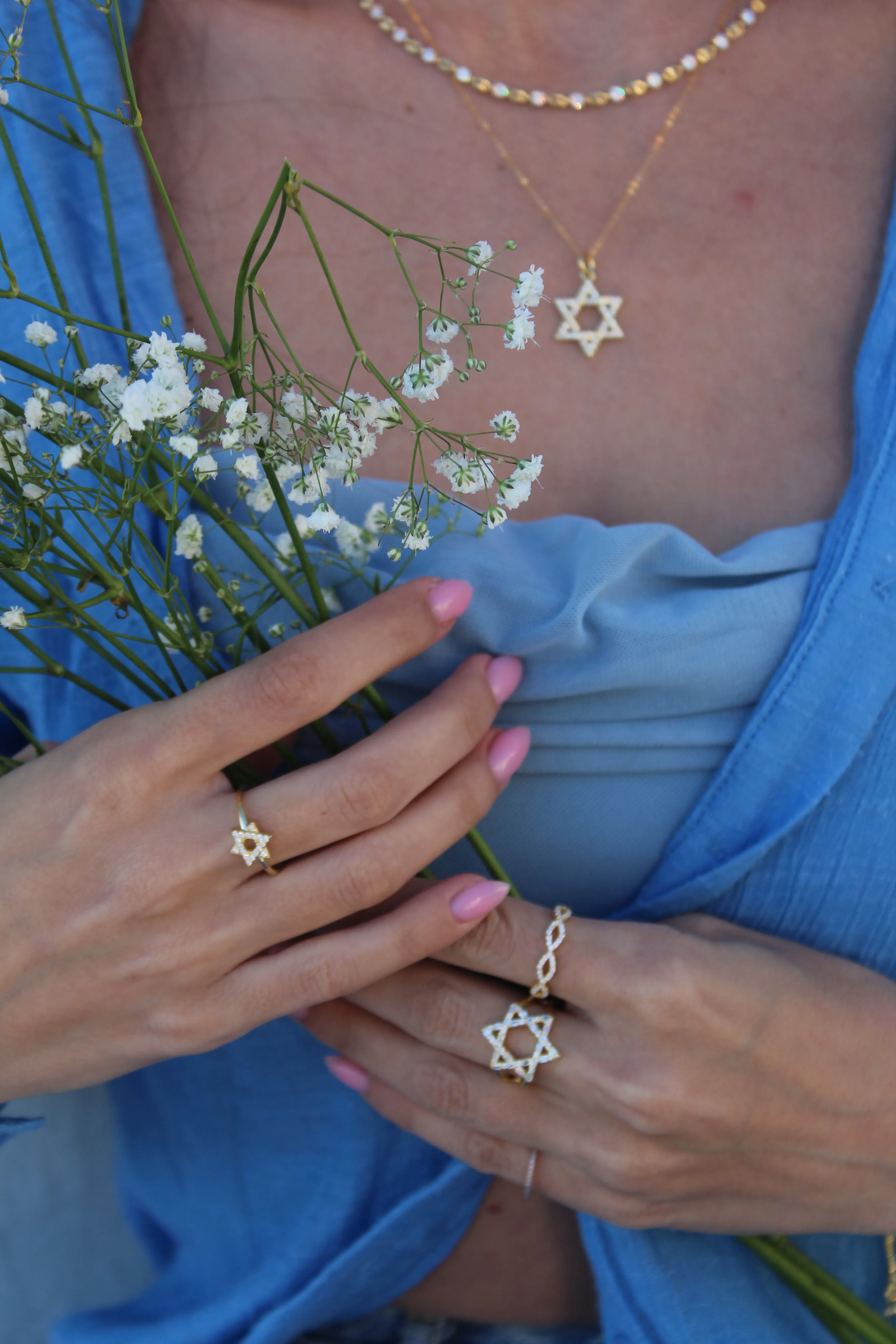 Crystal Star of David Ring