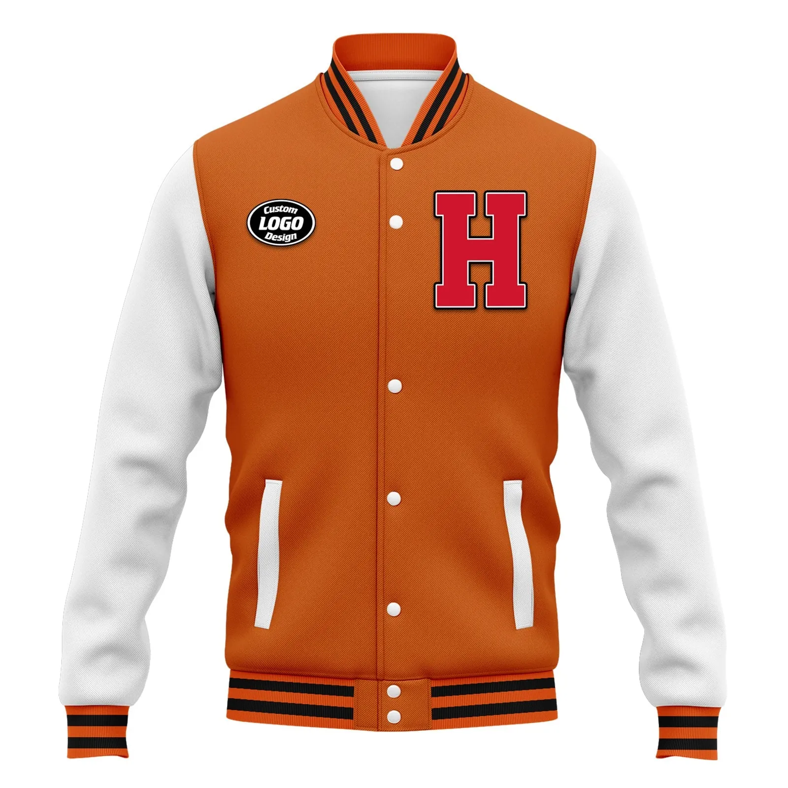 Custom Orange White Jacket Bomber Full-Snap Varsity Letterman Personalized Jacket FZ005-D020255-8