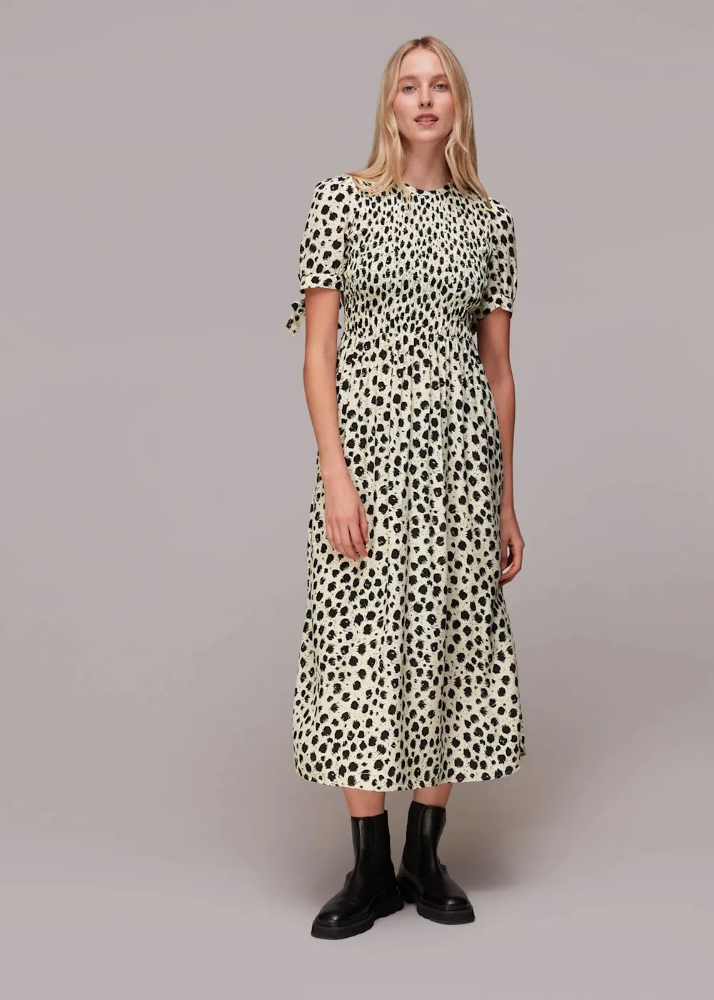 Dalmatian Shirred Midi Dress