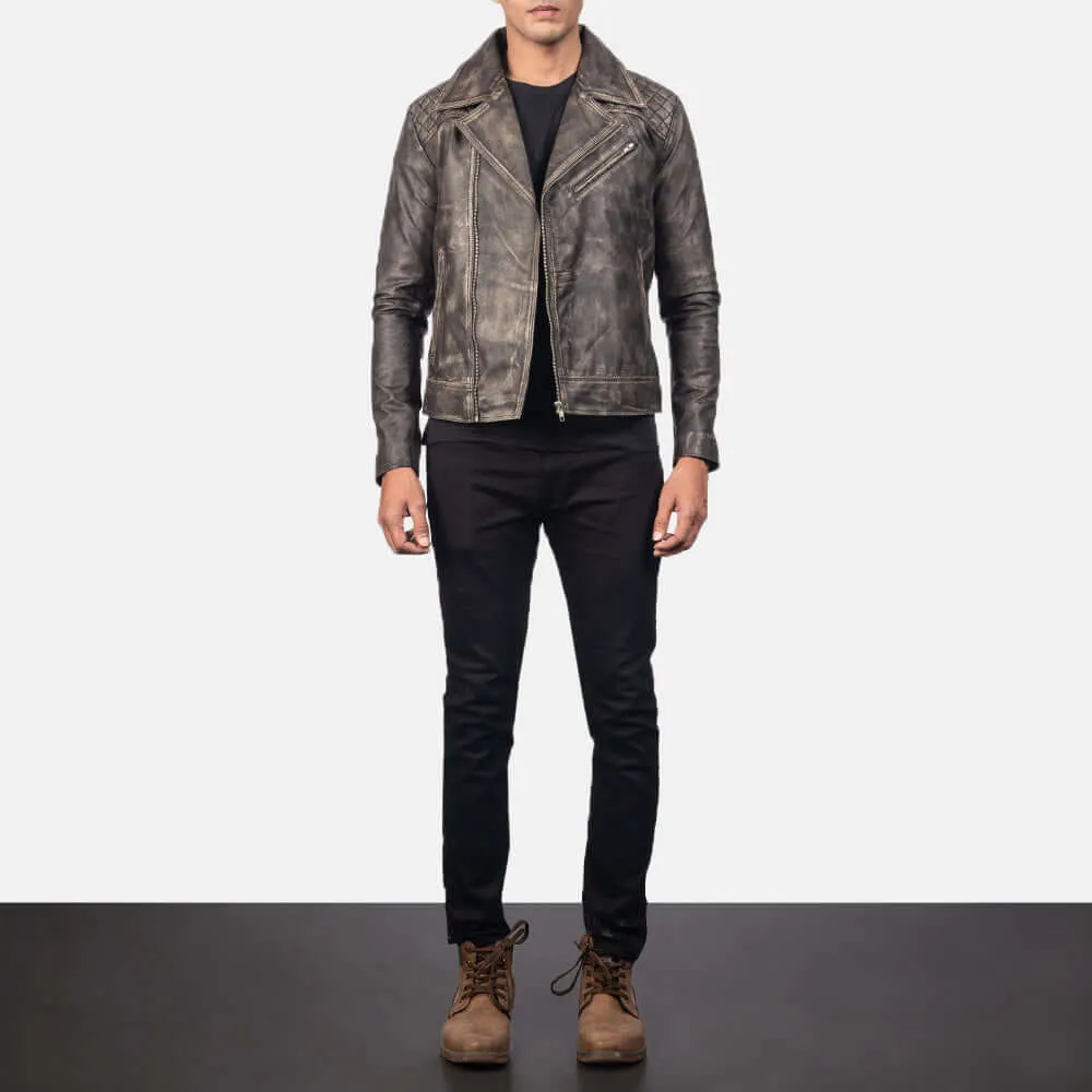 Danny Quilted Brown Leather Biker Jacket